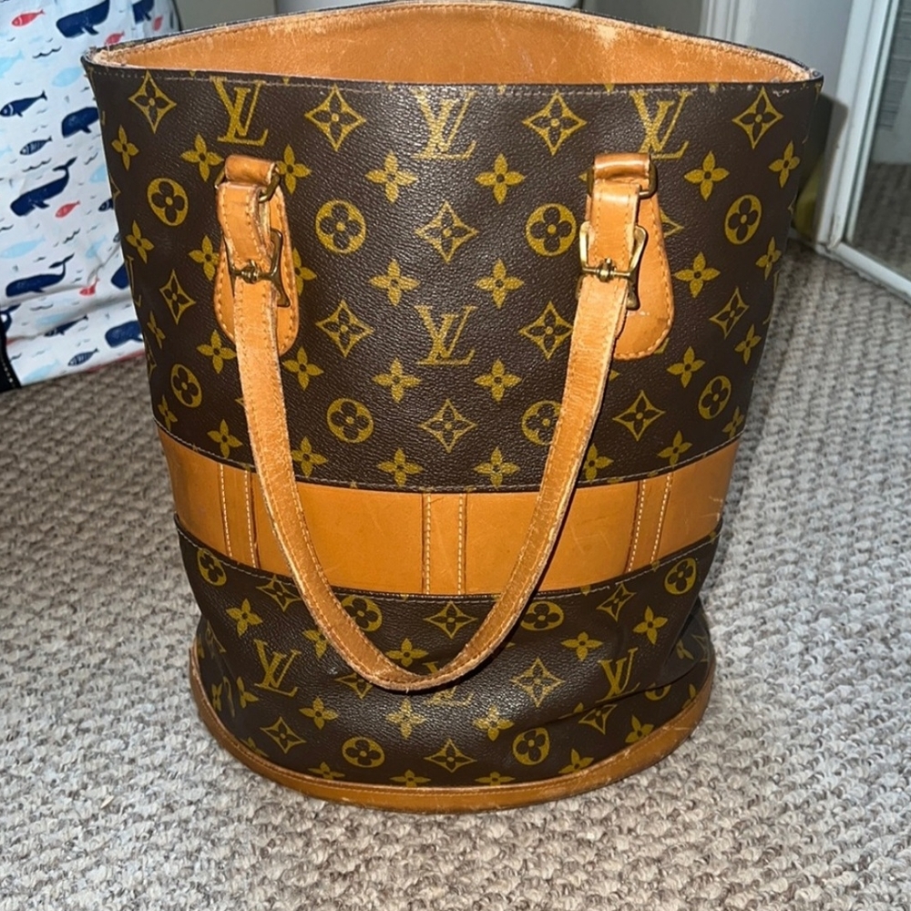 Louis Vuitton Monogram Canvas Tote with Tan Leather Trim